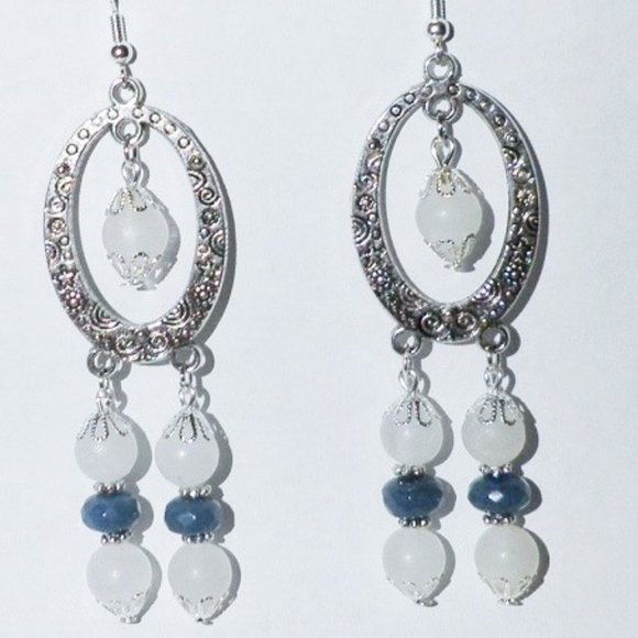 Blue Topaz & Snow Quartz Earrings - Picture 1 of 1